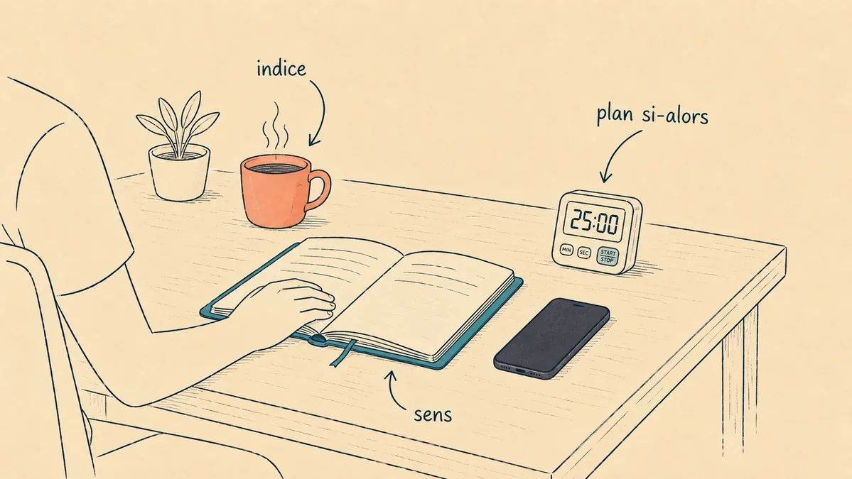Session d'etude appliquant les trois leviers : habitude, plan si-alors, motivation autonome