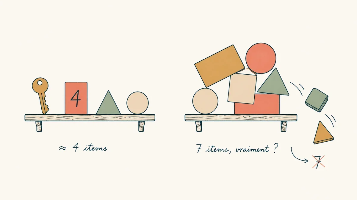 Comparaison visuelle 4 items stables versus 7 items qui debordent