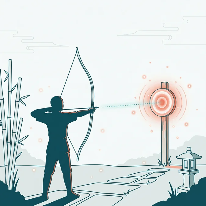 Objectif SMART : archer japonais visant une cible, style neo-ukiyo-e