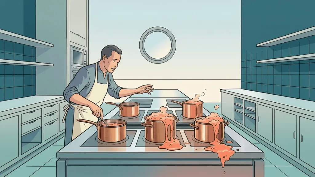 La charge cognitive : un cuisinier débordé surveille trop de casseroles en même temps