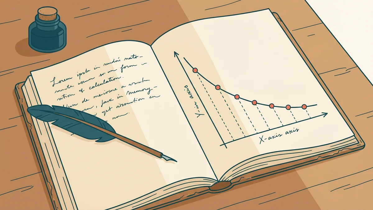 Courbe de l'oubli d'Ebbinghaus tracee sur un carnet scientifique avec sept points de donnees descendant dans le temps