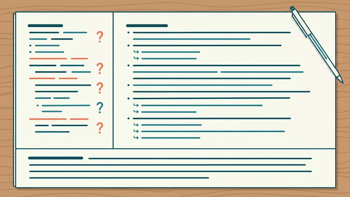 Feuille de prise de notes au format Cornell remplie sur un bureau
