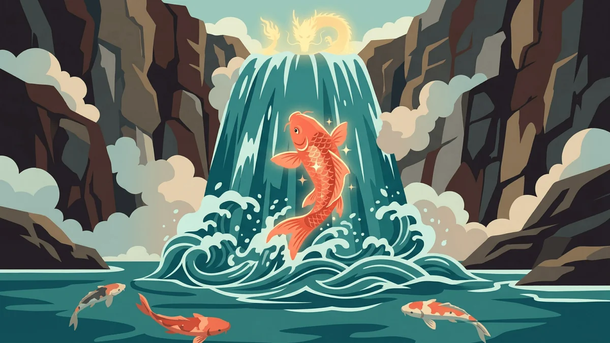 Motivation : une carpe koï remonte la cascade