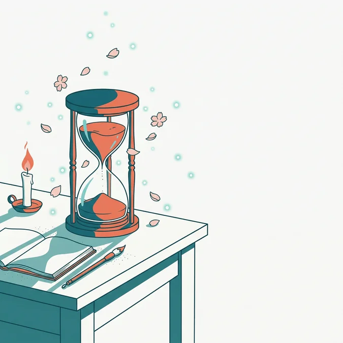 La procrastination : un sablier japonais figé, le temps suspendu